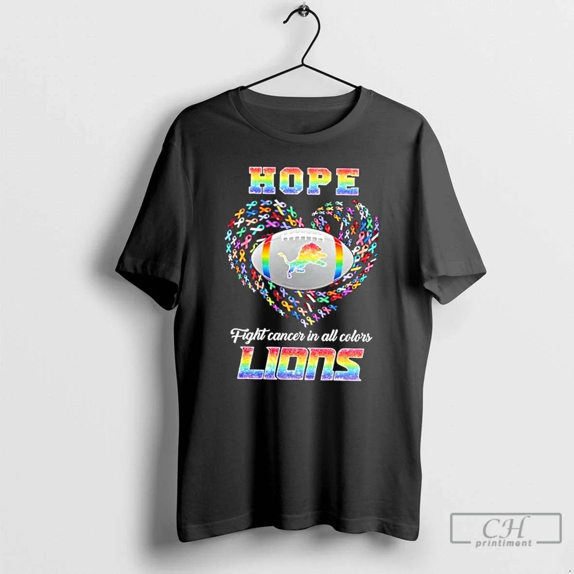 Premium Detroit Lions Football Hope Fight Cancer In All Colors Heart T Shirts