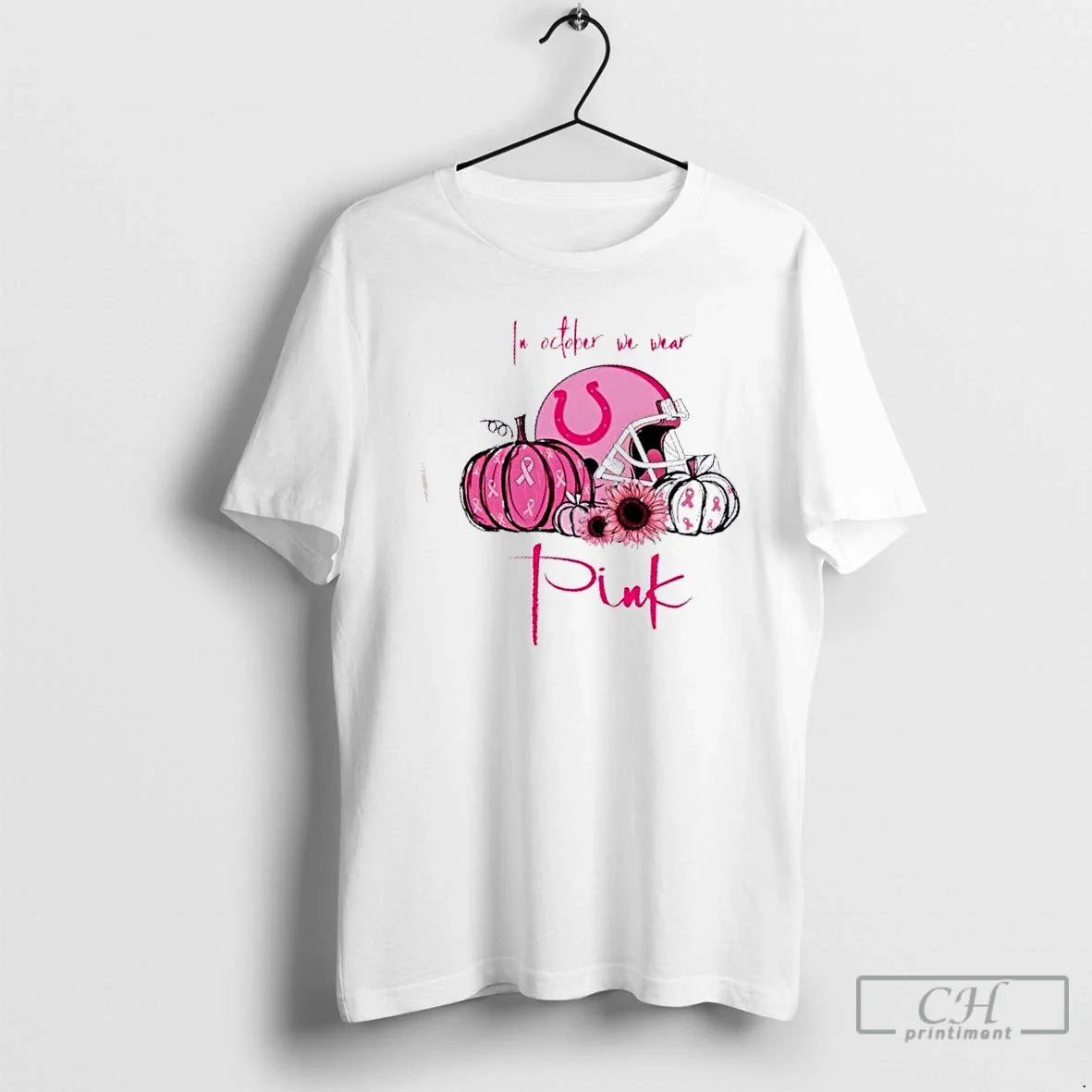 Premium In October We Wear Pink Indianapolis Colts Football Helmet T Shirts