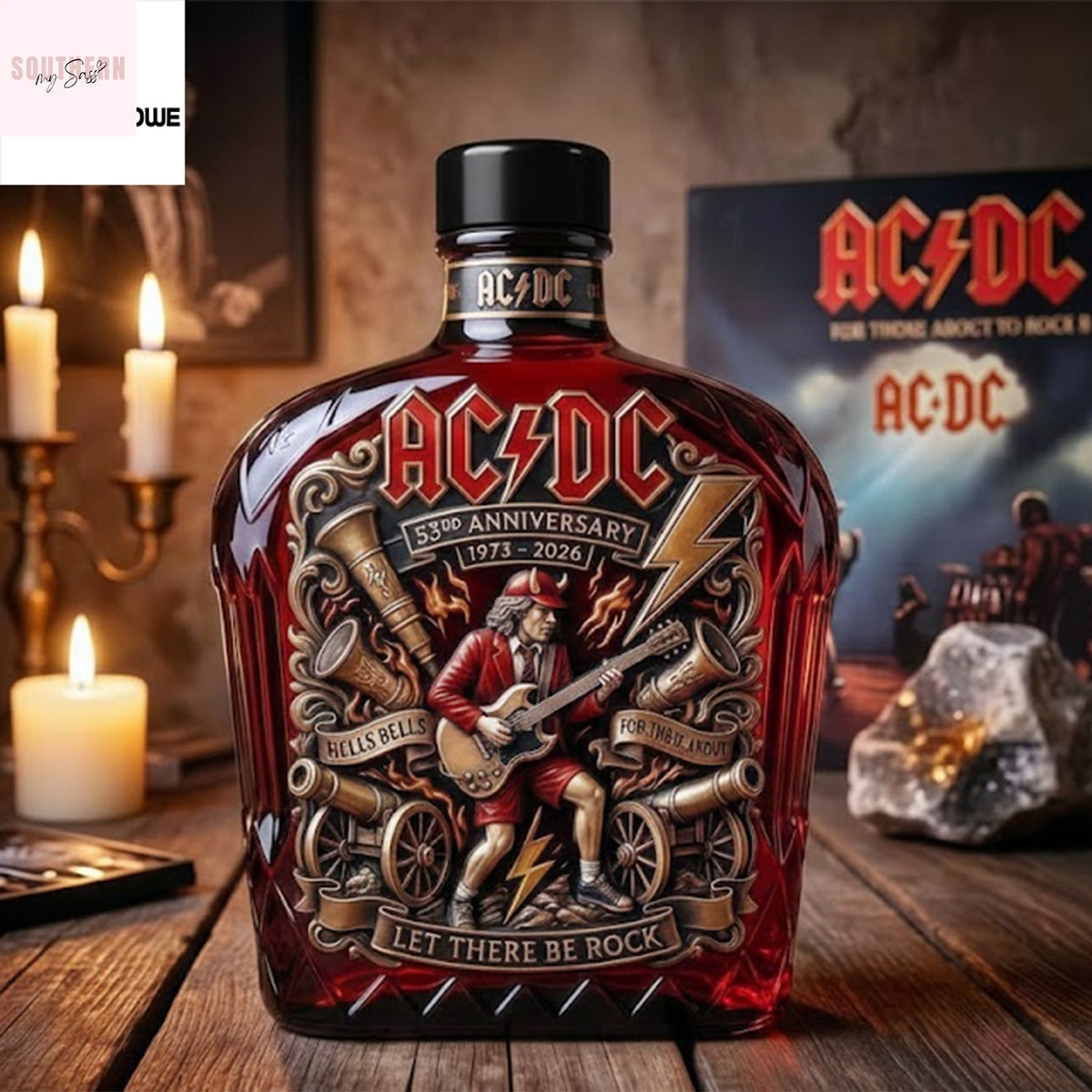 ACDC 53Rd Anniversary Commemorative Let There Be Rock Whiskey Bottle