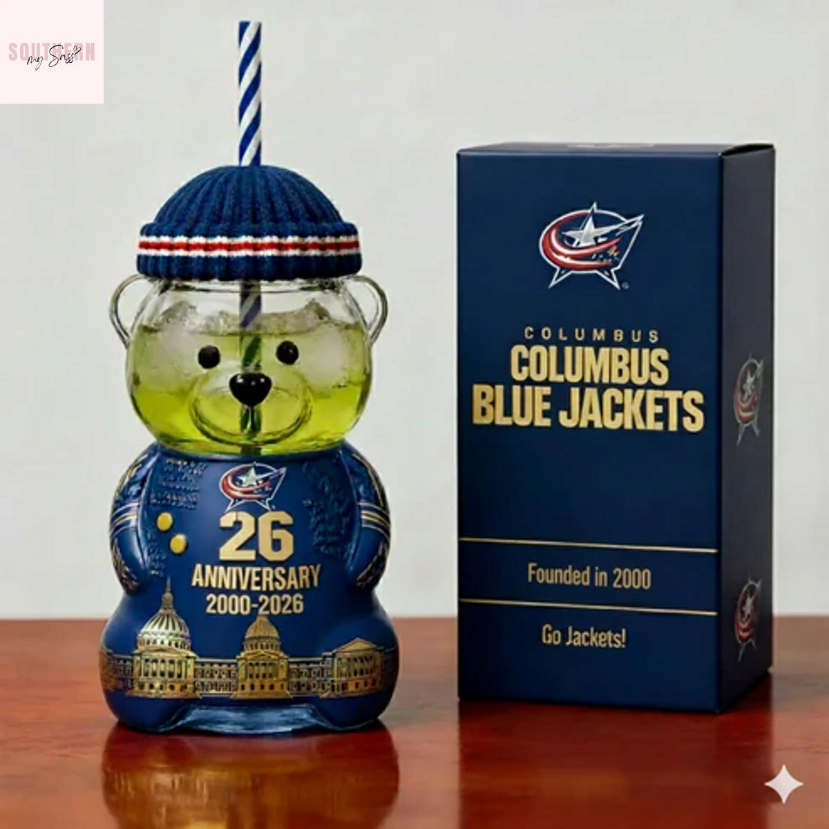 Columbus Blue Jackets 26th Anniversary 2000-2026 Bear Glass Cup
