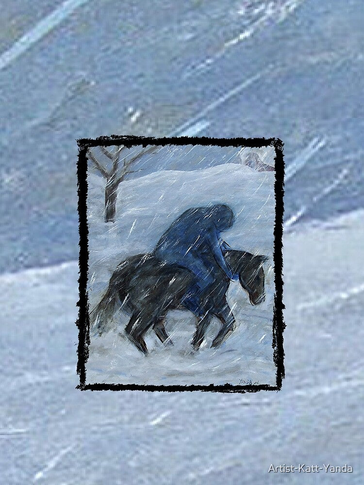 The Long Journey Home: Winter Horse and Rider Artwork by Katt Yanda by Artist-Katt-Yanda