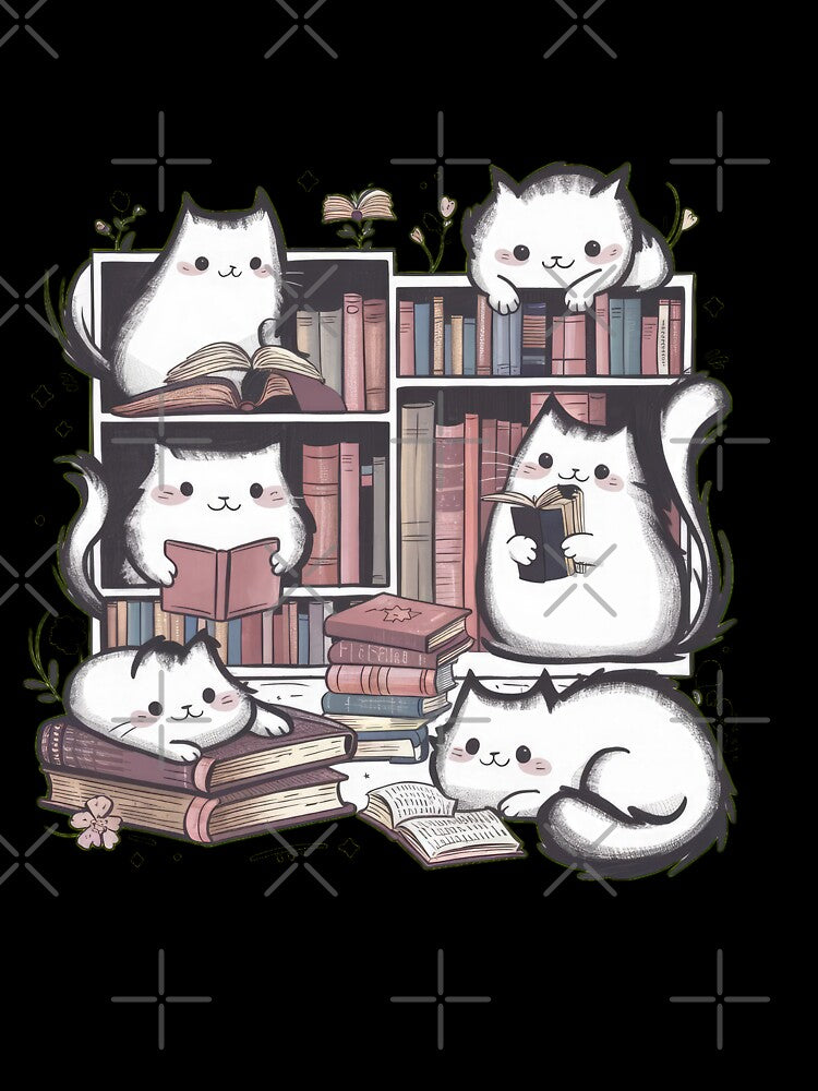 cute funny cat pattern cheerful cats in the library with books they read,aesthetic cat art,funny cat,Cat Lover,cute cat,cat pattern by Expressions-Sel