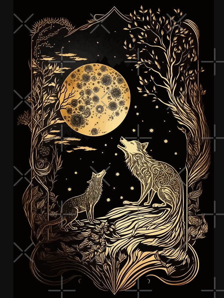 Wolf moon and trees tarot Art Vintage by Visual-wallart