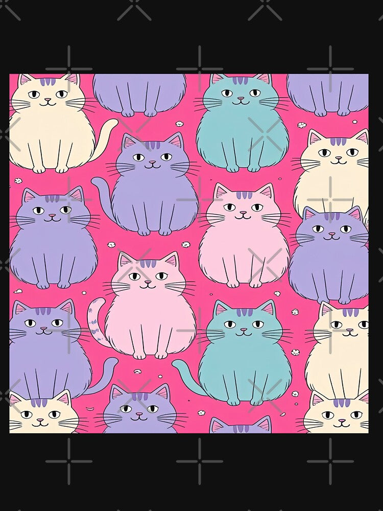 cute funny cat pattern pink sweet pattern with fluffy purple kittens ,aesthetic cat art,funny cat,Cat Lover,cute cat,cat pattern by Expressions-Sel