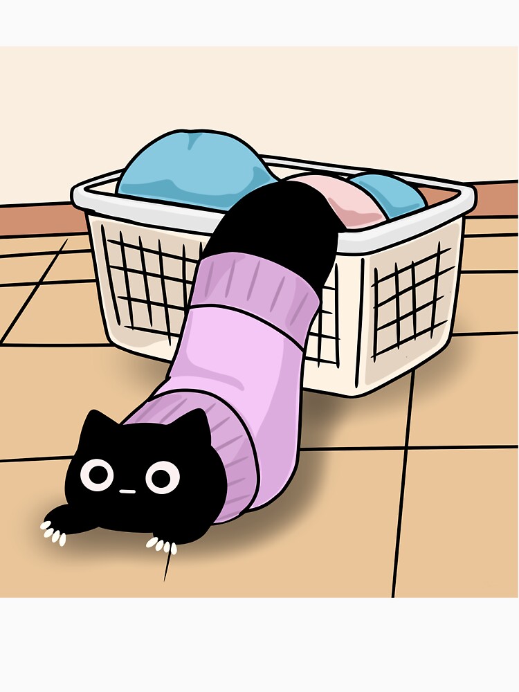 Black Cat Stuck in Laundry Basket by ThingsCatsDo