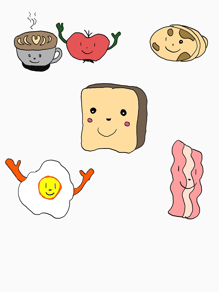 Kawaii Breakfast Friends Cute Coffee, Pancakes & Eggs Illustration by Najomiartstudio