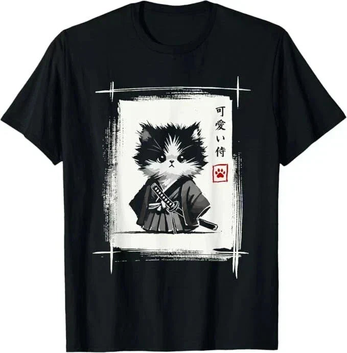 Samurai Cat Japanese Art Sumi-e Novelty Kawaii Funny Cat T-Shir TRENDING T'SHIRT