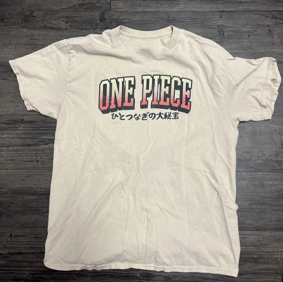 One Piece Ripple Junction Luffy Graphic T-Shirt Tan Mens Large Anime Manga