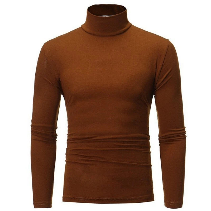 Men Tops Sleeve Long Solid Male T Shirts Color Turtleneck Fashion M-3XL