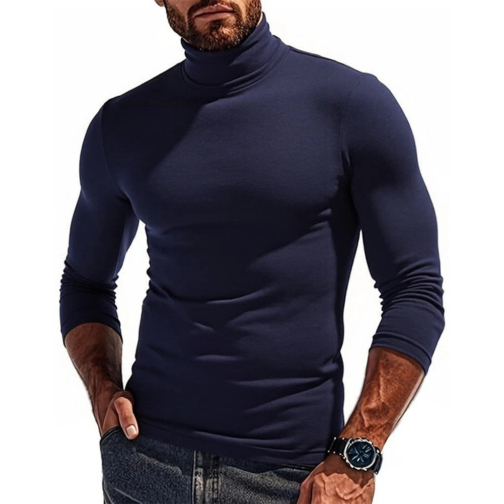 Mens Turtleneck Sweatshirt Fall Winter Basic T-Shirt 80% Polyester 20% Spandex