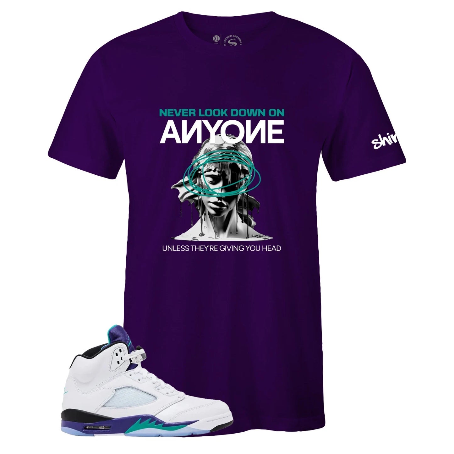Purple Crew Neck Never Look Down Sneaker Tee to Match Air Jordan Retro 5 Grape