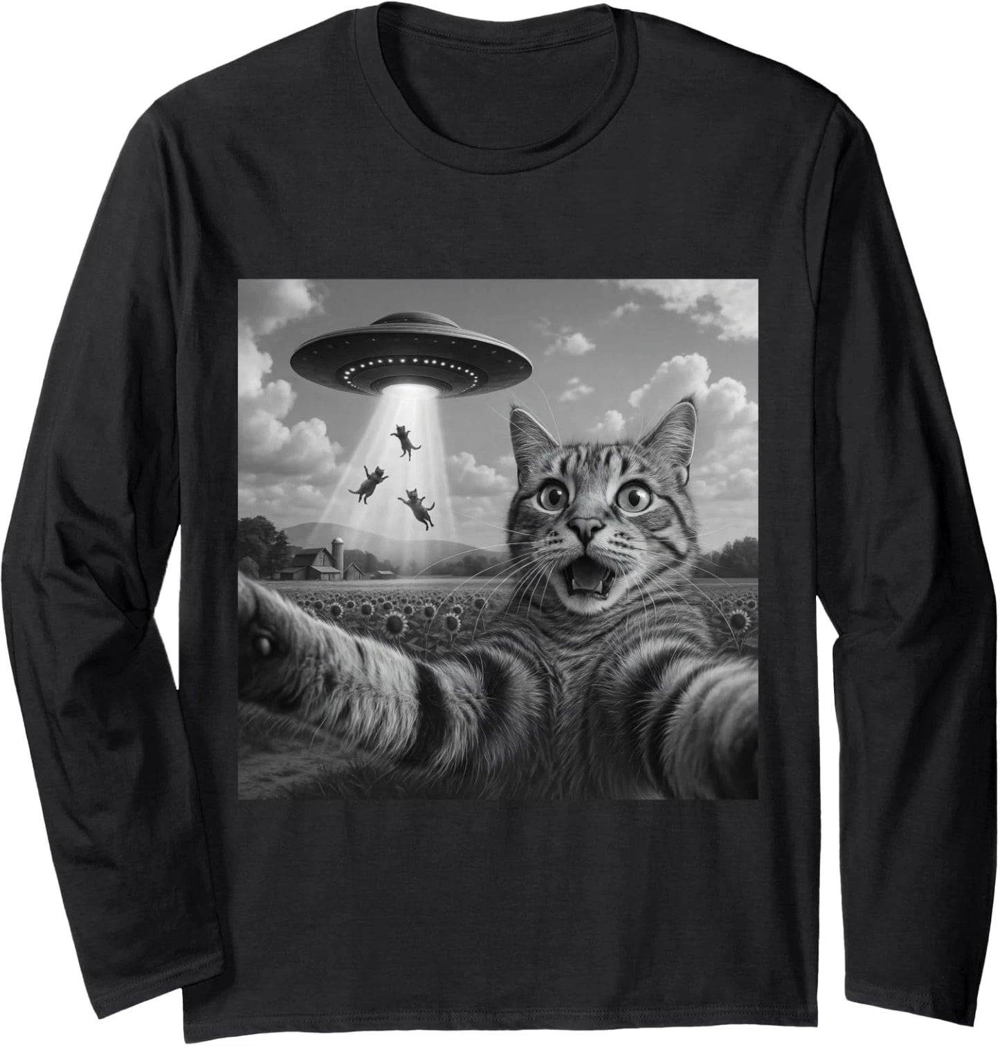Alien Cat Selfie UFO Gifts - Funny Escape Humor Long Sleeve T-Shirt