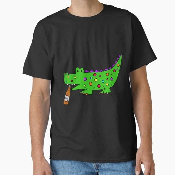Cool Alligator Drinking Beer Cartoon Classic T-Shirt Made in US/AUS Size S-2XL