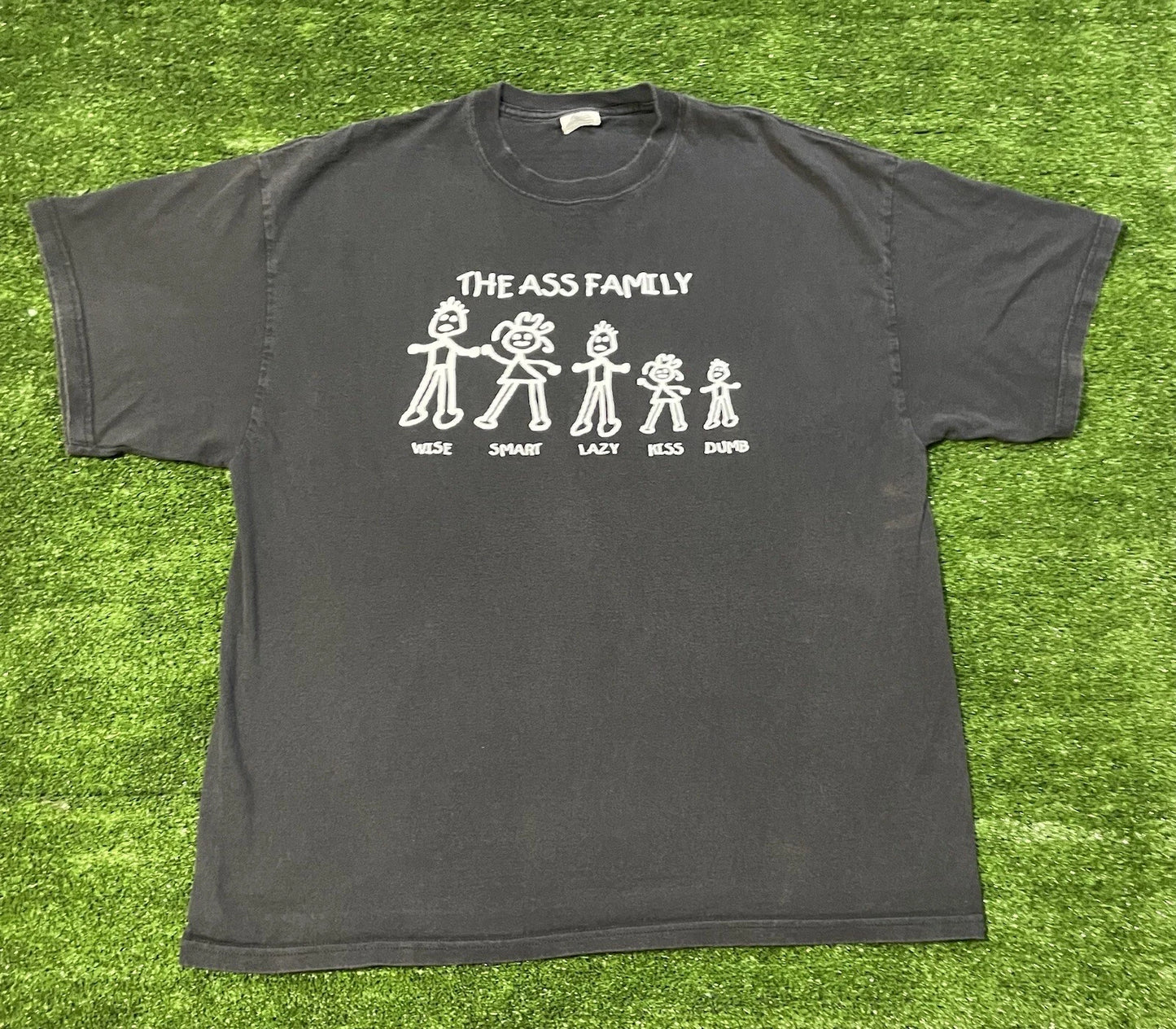 The Ass Family- Wise Smart Lazy Kiss Dumb-Stick Figure- Funny Shirt Size XL