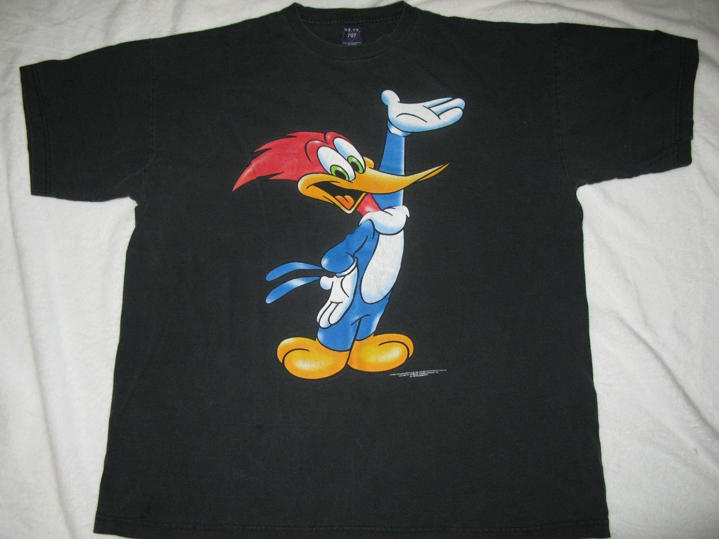 1998 Woodpecker Tee -- WOODY w/ Hand Up Black X-L U.S. T's 707 Walter Lantz