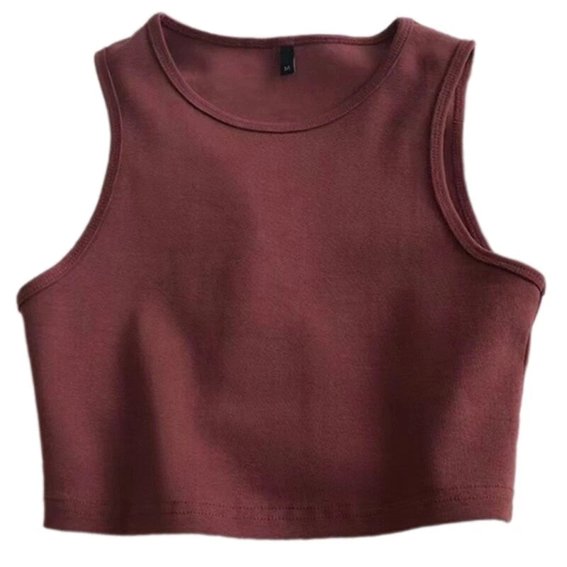 Womens Fashionable Solid Color Sleeveless Cropped Tank Top for Sports and Casual