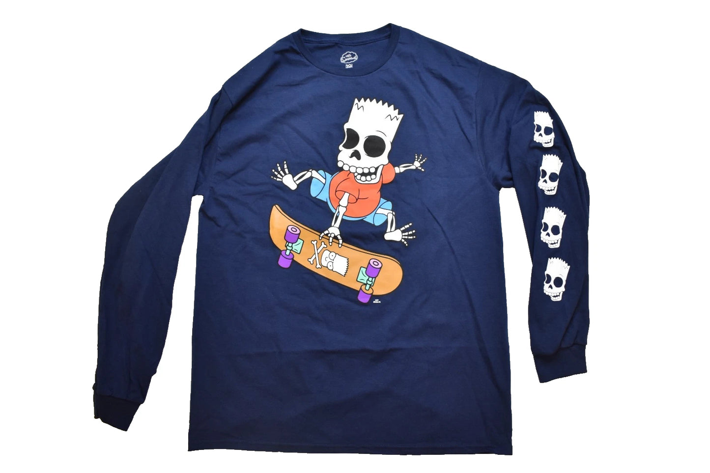 The Simpsons Bart Simpson Skating Skeleton Long Sleeve Navy Blue Shirt New Large