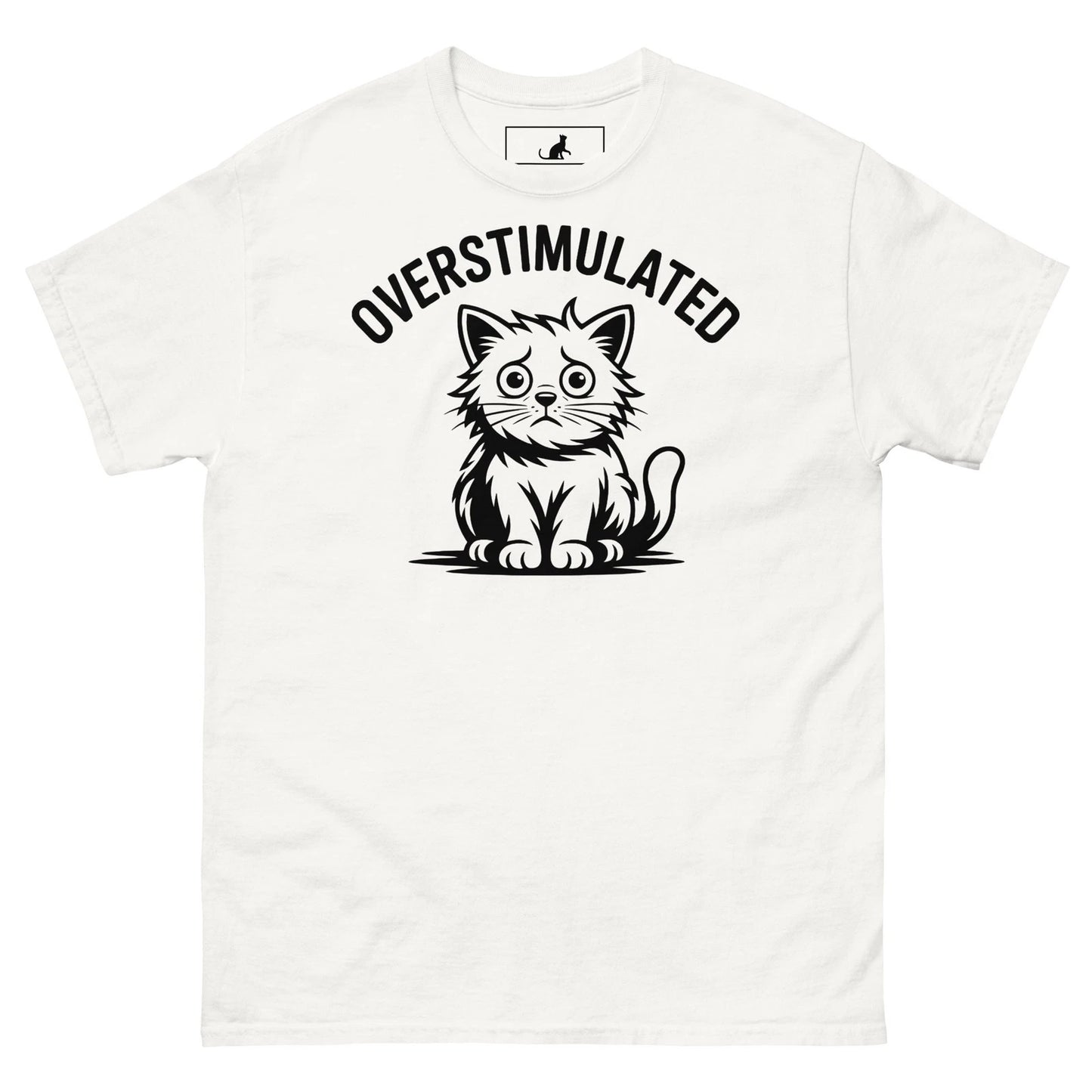 Overstimulated Cat T Shirt Funny Introvert Meme Black Cat Graphic Tee