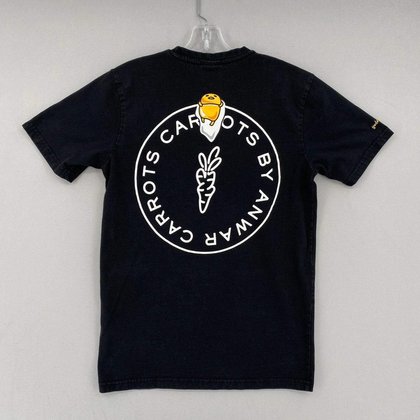 Gudetama Anwar Carrots Tee Shirt Adult Small Black Graphic Logo Cotton Kawaii