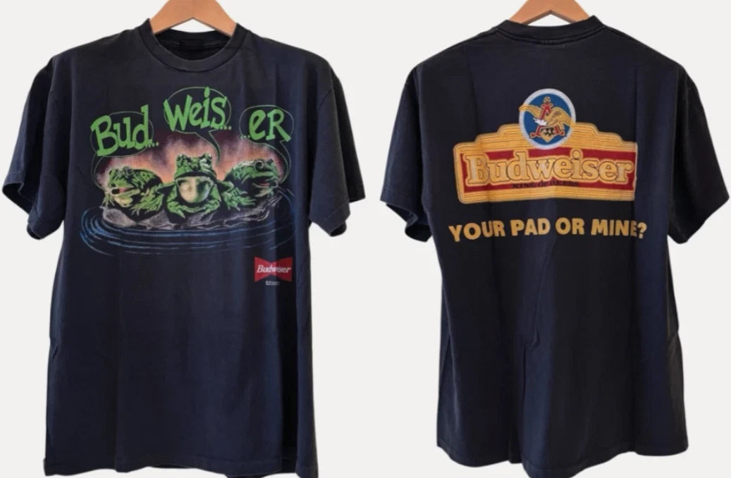Budweiser 1995 Vintage Frog Funny Pad Beer S-5XL 90s Single Stitch T-shirt