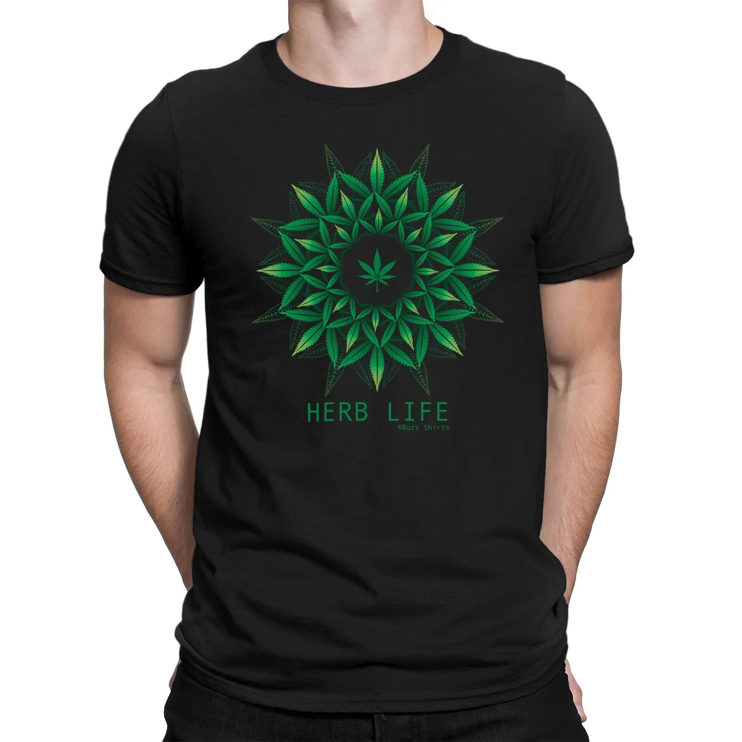 HERB LIFE Mens Funny T-Shirt Cannabis Weed Marijuana Leaf Dope Slogan