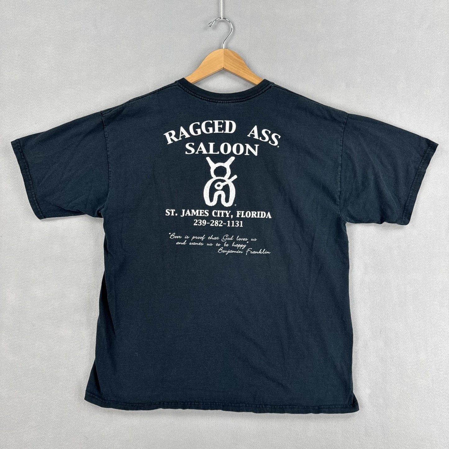Ragged Ass Saloon Shirt Mens XL Black Pocket Bar Graphic Tee Florida Beer Funny