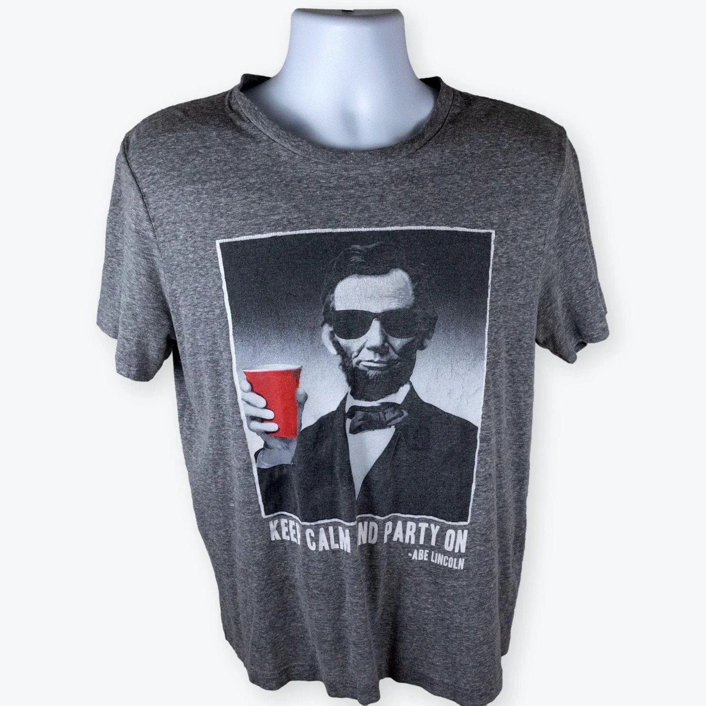 Novelty Tee Gray Abe Lincoln "Keep Calm and Party On" Gray Mens M