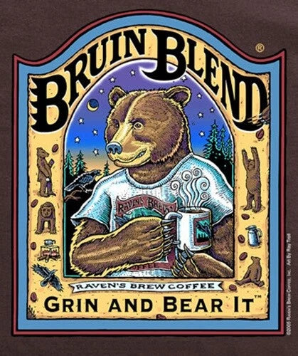 Ray Troll Bruin Blend Coffee New adult t-shirt XX, XL, M Grin and Bear It tee