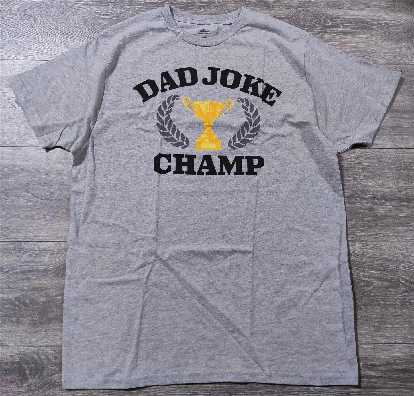 Dad Joke Champ Shirt Adult Large 42-44 Gray Short Sleeve Fathers Day Tee Mens