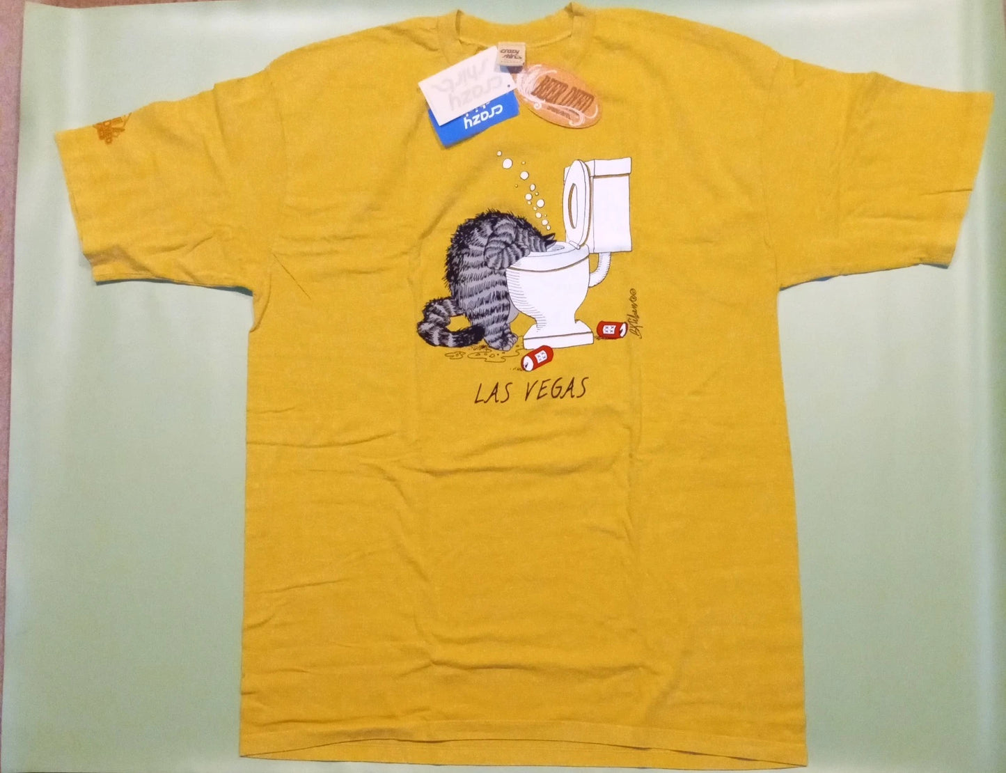 Crazy Shirts Kliban T-shirt, Hangover cat (Las Vegas) NEW WTags, XXL Beer-dyed