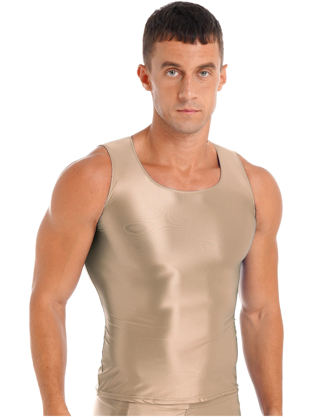 Mens Smooth Glossy Tank Top Vest Stretchy T-Shirts Fitness Training AU