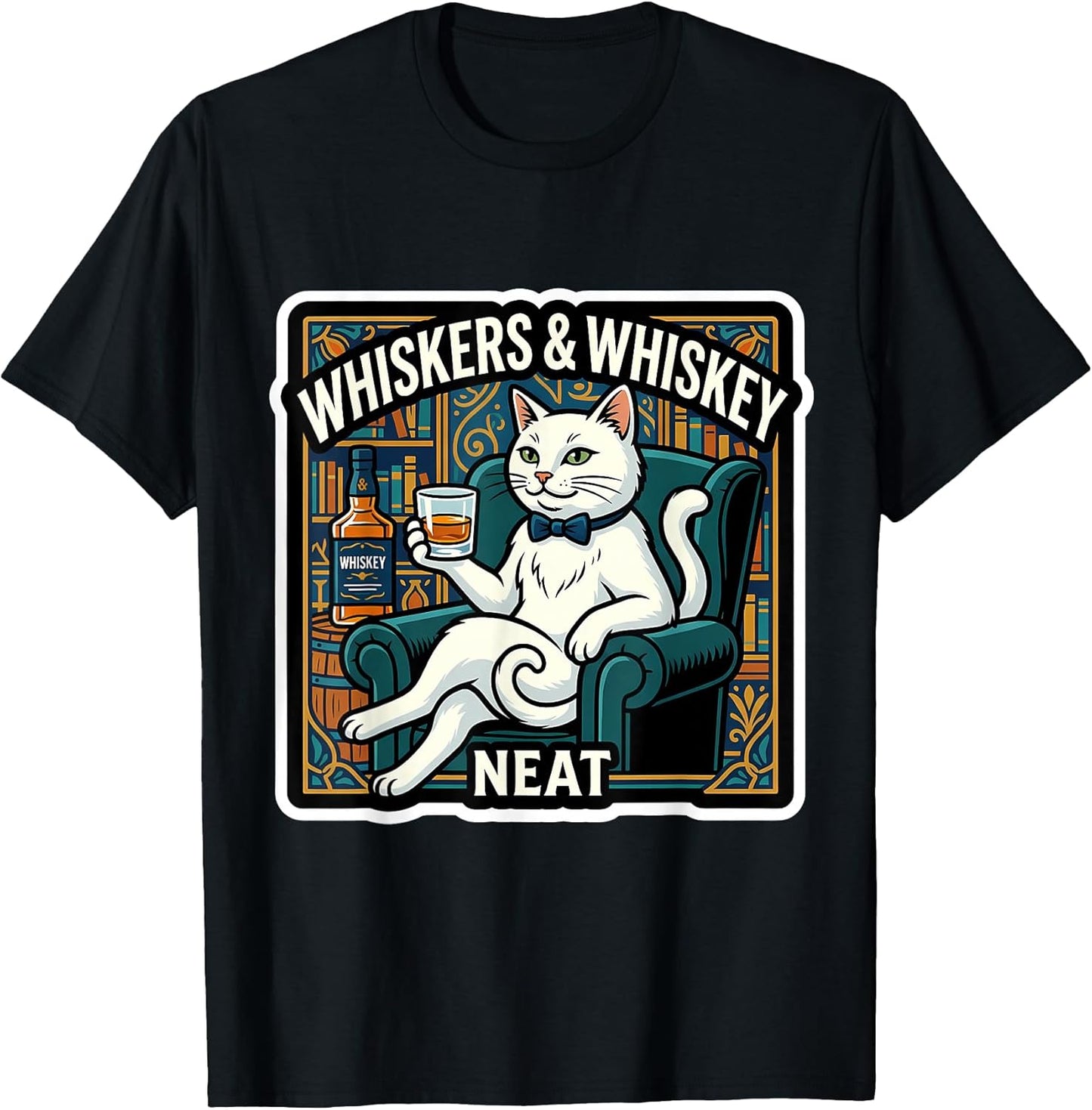 Whiskers And Whiskey Neat Funny White Cat Merch