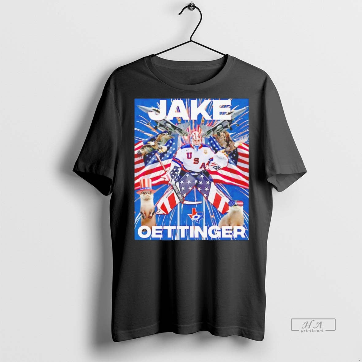 Official Trendy Jake Oettinger American Flag Eagle Fireworks Patriotic Tee Sweater