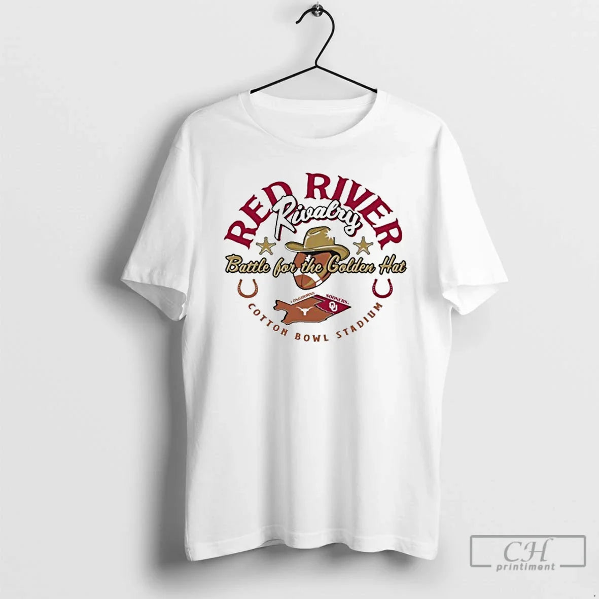 Premium Longhorns Vs Ou 2025 Red River Rivalry Golden Hat T Shirts