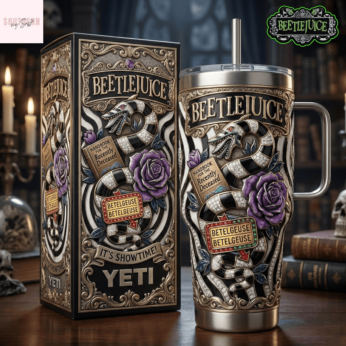 Beetlejuice Its Show Time Tumbler
