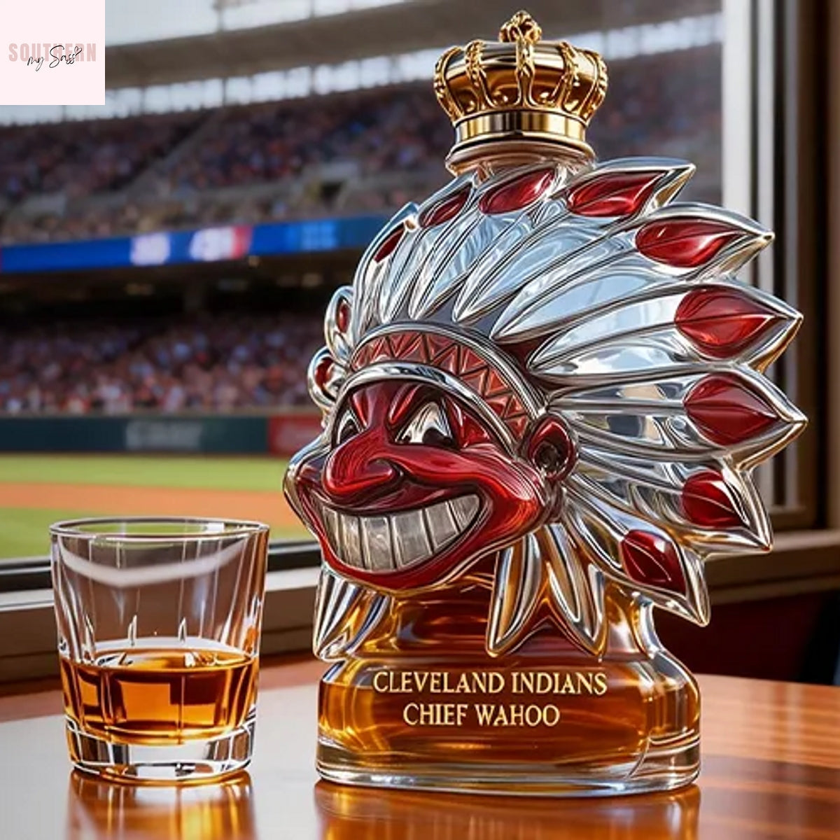 Cleveland Indians Chief Wahoo Whiskey Bottle