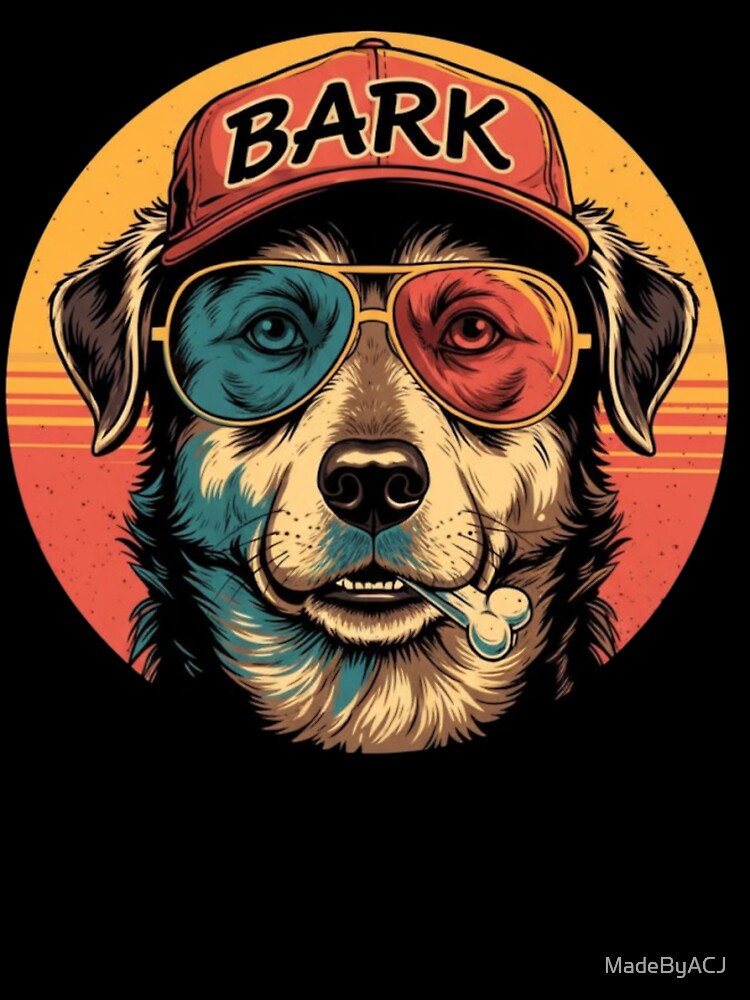Retro Dog Lover Design – ‘BARK’ Cool Dog with Vintage Cap & Sunglasses – Funny Pet Gift Illustration by MadeByACJ
