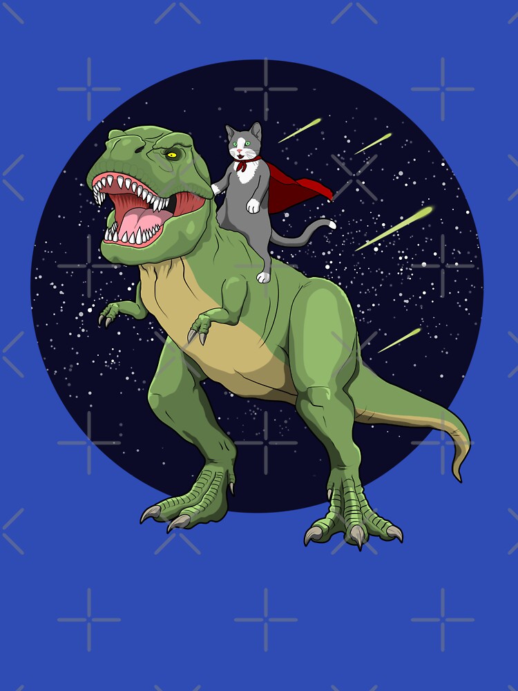 Hero Cat Riding T-Rex Dinosaur Cosmic by Rongway76