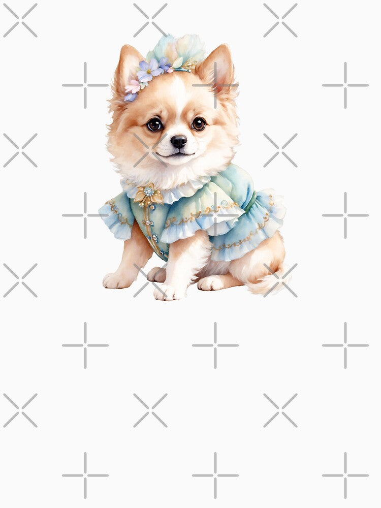 Delicate Watercolor Dog in Retro Clothes by Victoria Riabov