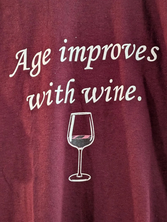 AGE IMPROVES WITH WINE t-shirt Medium, Maroon, Gildan