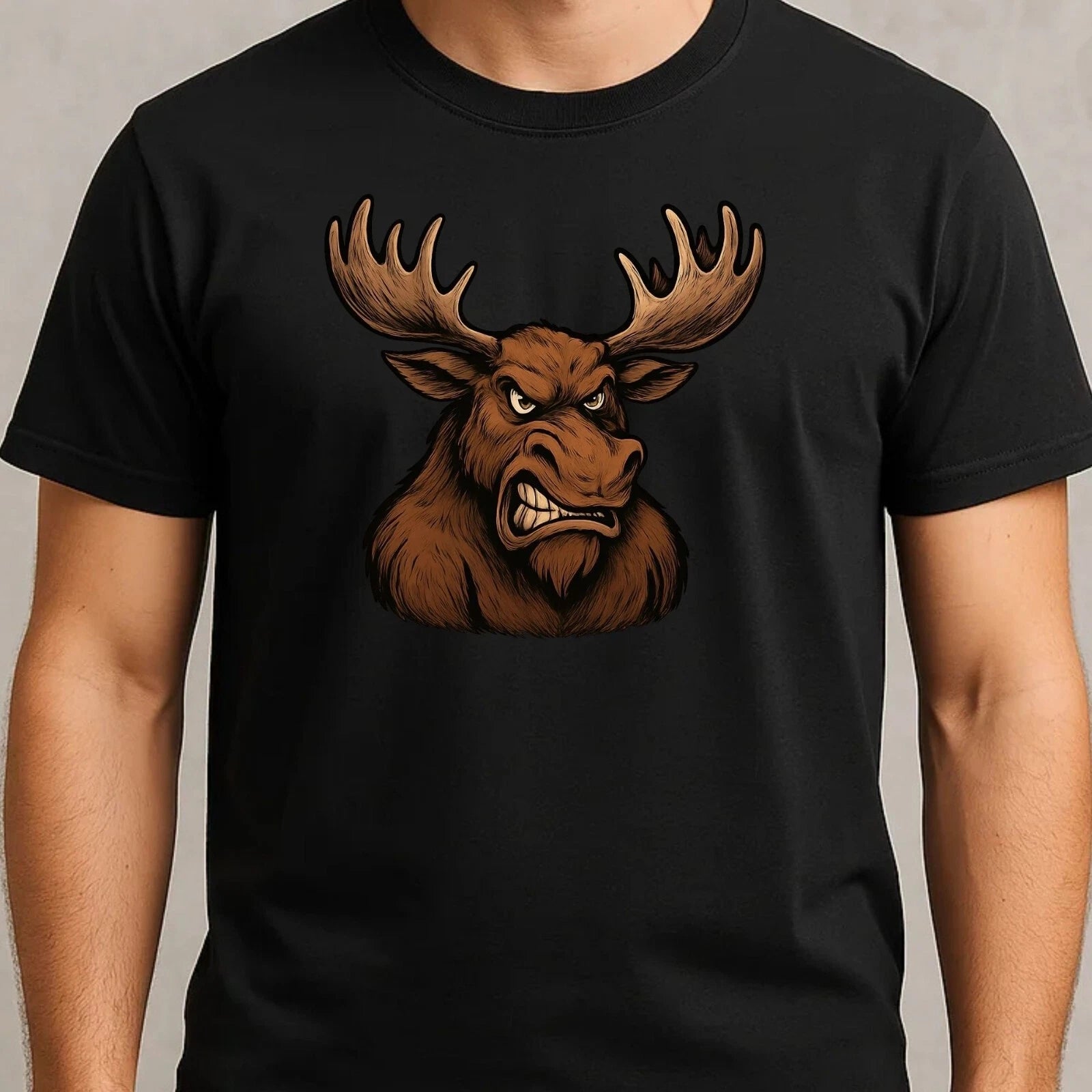 Mens Angry Moose Motif Cotton T-Shirt Size S to 5XL