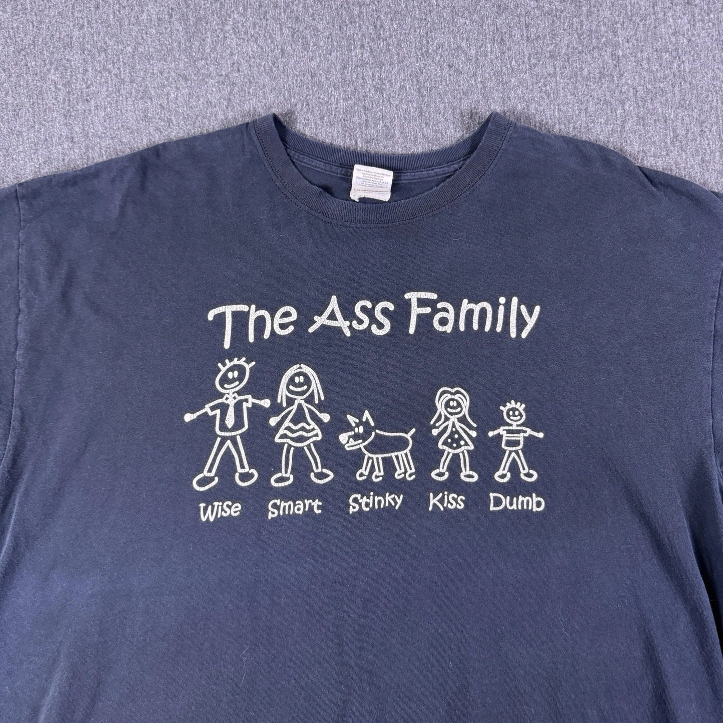 Gildan Mens Navy Blue The Ass Family Wise Smart Lazy Kiss Dumb Funny T-Shirt XL