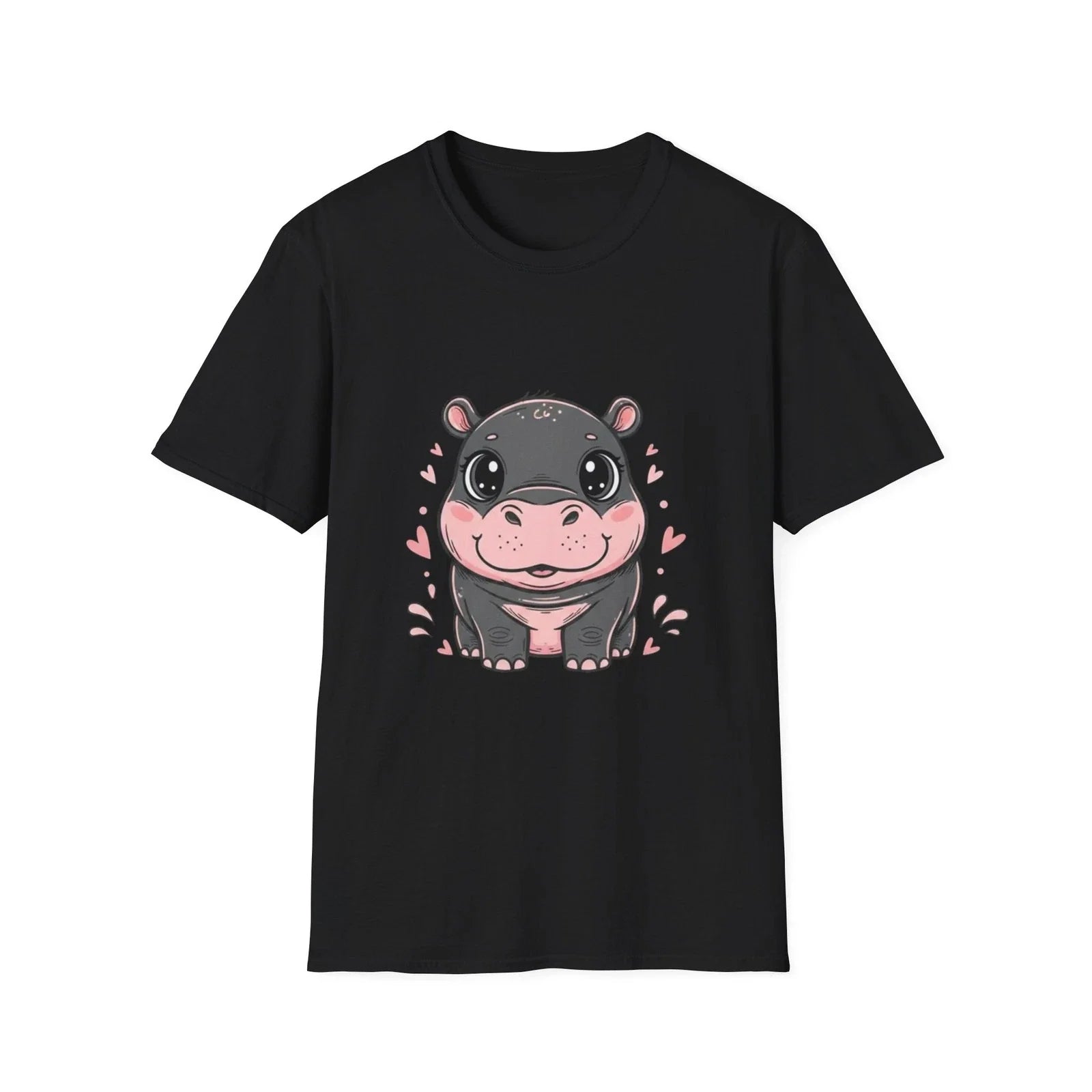 Cute Hippo Kawaii Cartoon Black Tee Adorable Animal Graphic T-Shirt