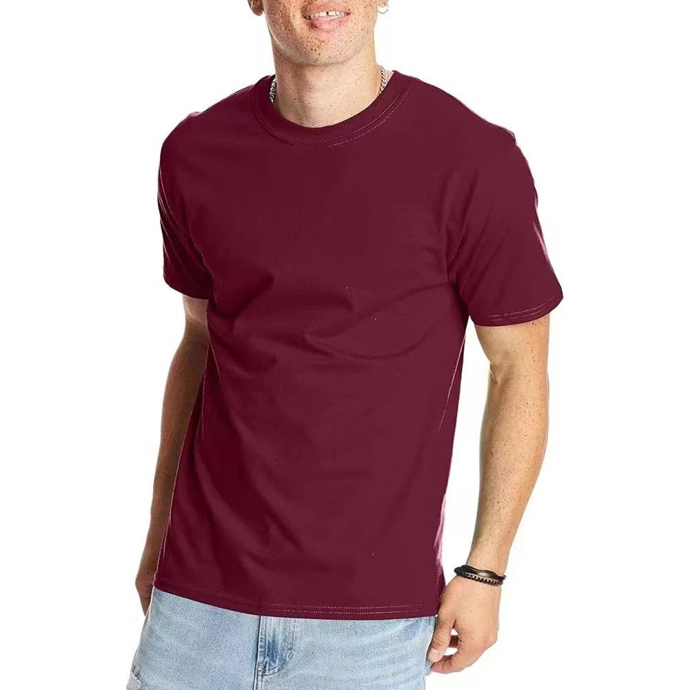 Mens Pullover Tee Round Neck Shirt T-shirts Round Neck Bottoming Casual