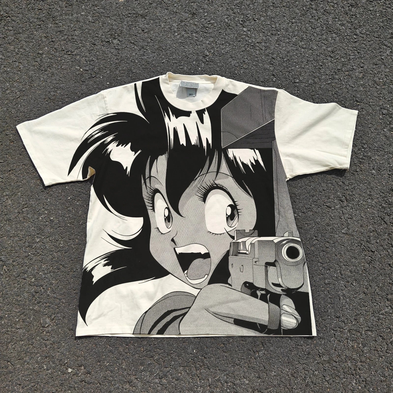 Gunsmith Cats Rally Vincent CZ 75 Action Panel T-Shirt Cream Manga Shootout Tee