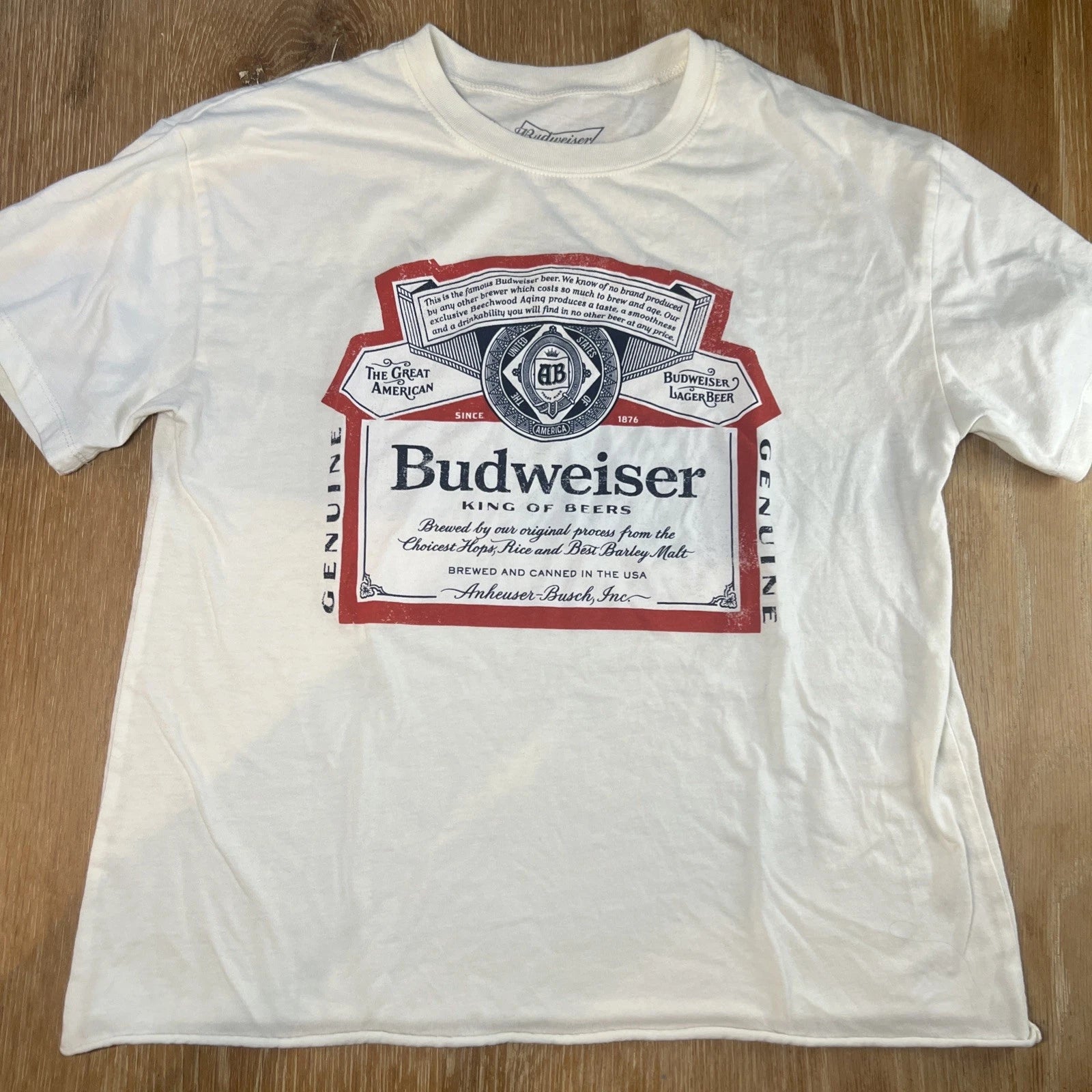 Budweiser King of Beers Graphic T-Shirt Women's Size M Ivory Crop Top MINT