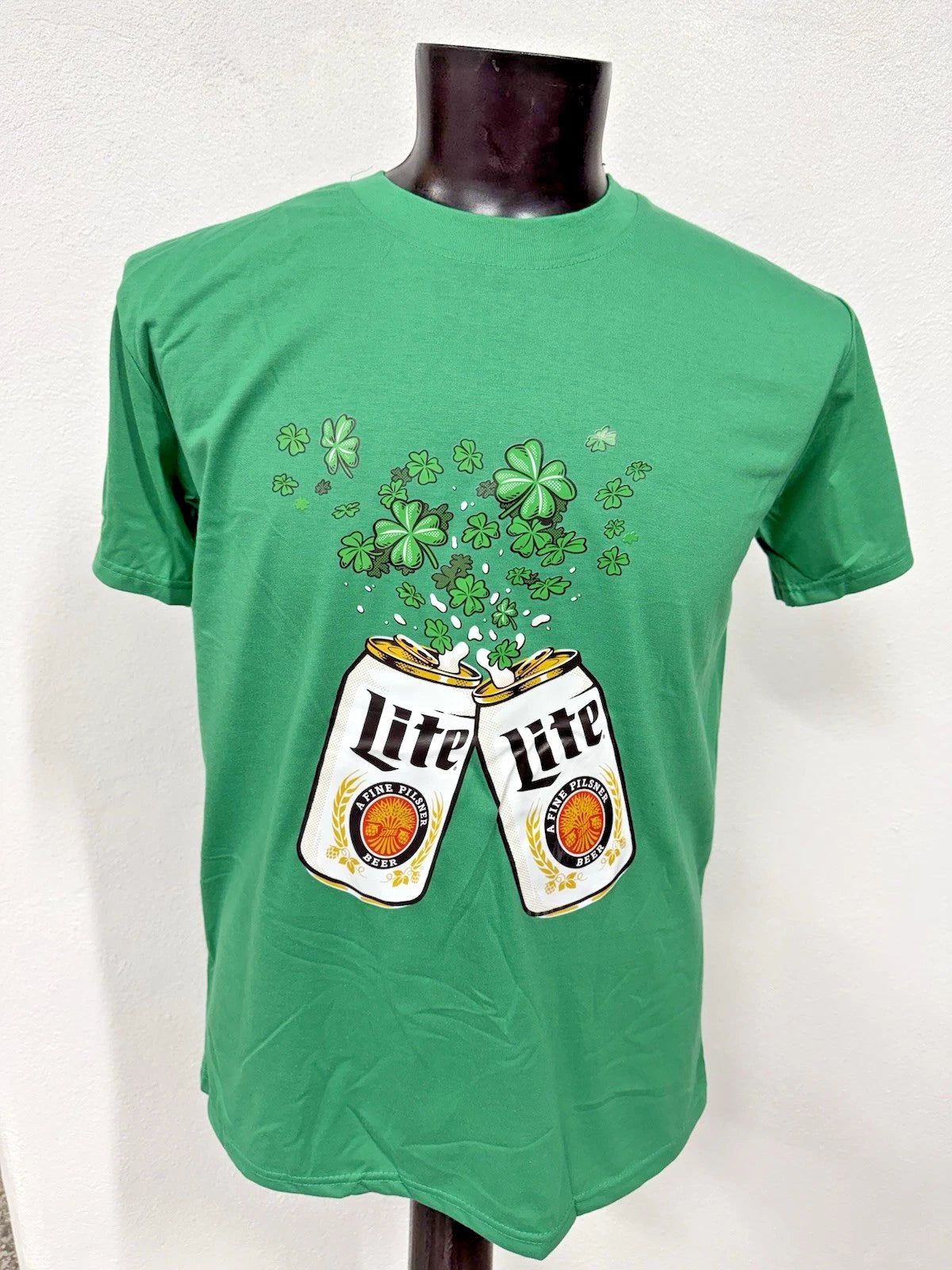 St. Patrick's Miller Lite Tees NEW.  Logo on Both sides "You're in Luck! "