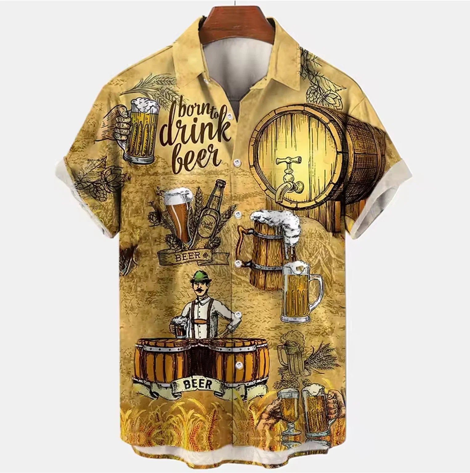 Mens Button Down Shirts Beer Drink Pub Printed Hawaiian Tops Novelty Ugly Gift