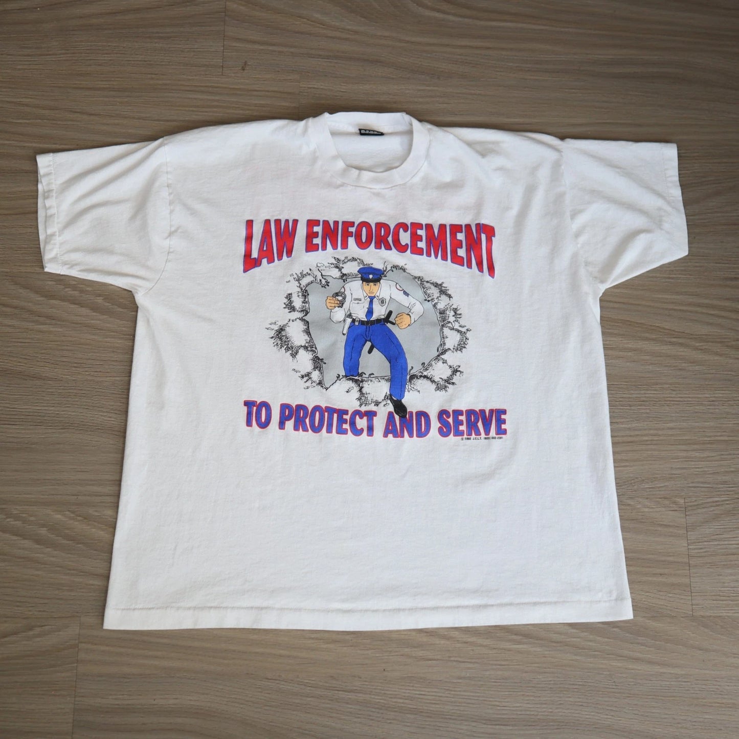 Vintage 90s Police Cop Breakthrough Shirt Stitch Protect Serve XXL Back Hit