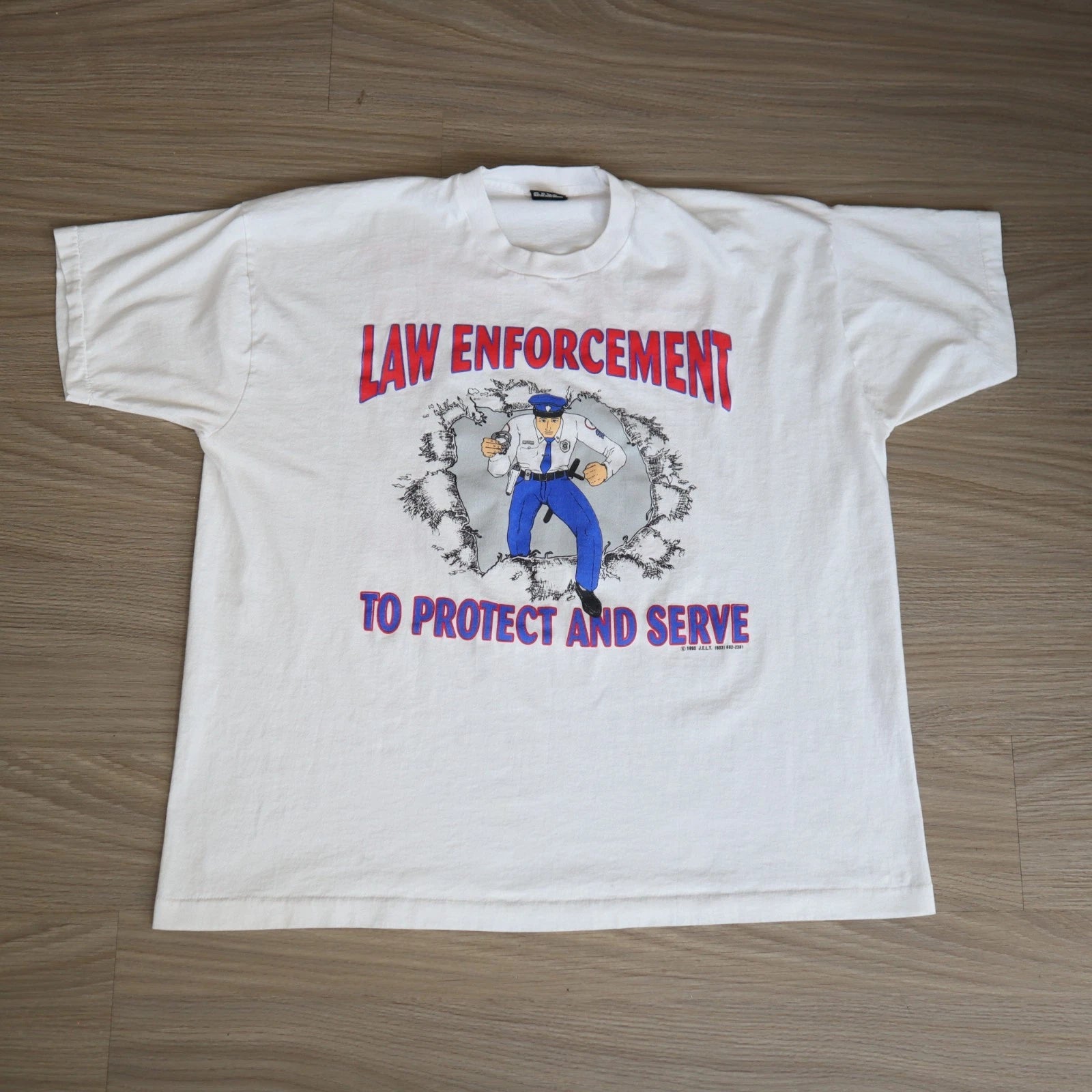 Vintage 90s Police Cop Breakthrough Shirt Stitch Protect Serve XXL Back Hit
